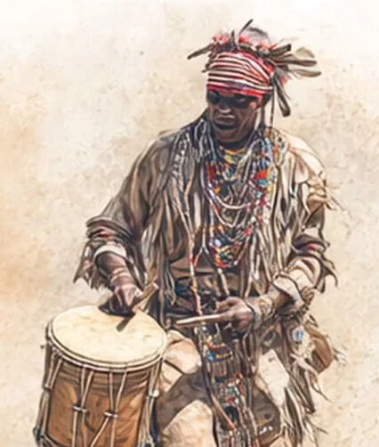 Illustration of African talking drums as an early form of communication