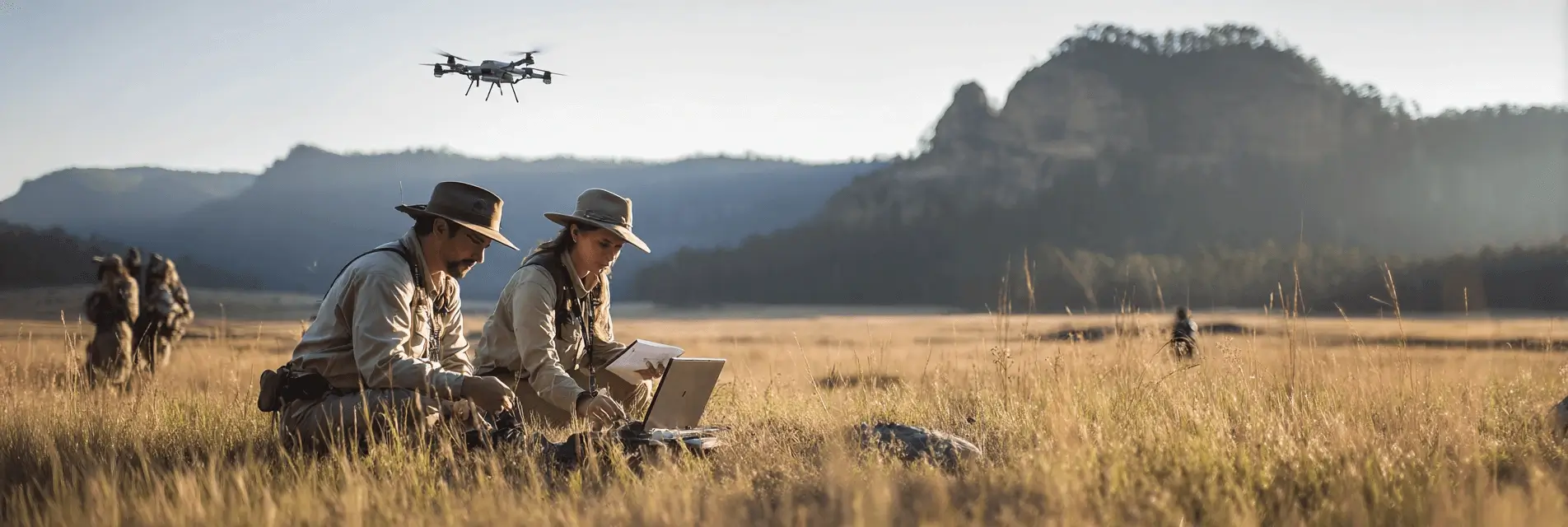 park ranger in uniform sitting at a monitoring a park in the wilderness