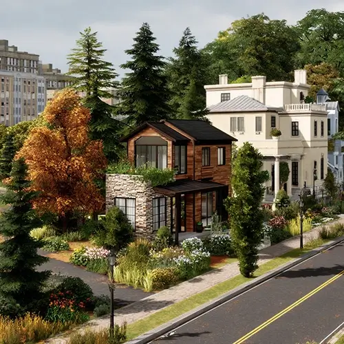 a small and modern house next to others big houses ima beautiful street