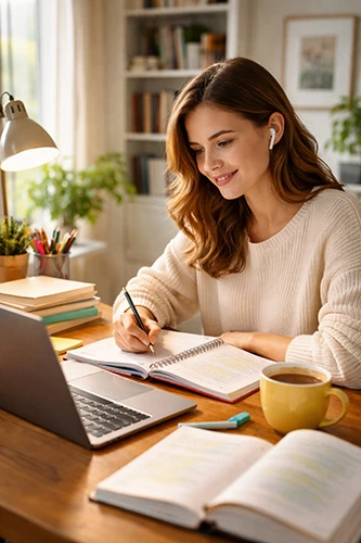 Studying in a cozy home office
