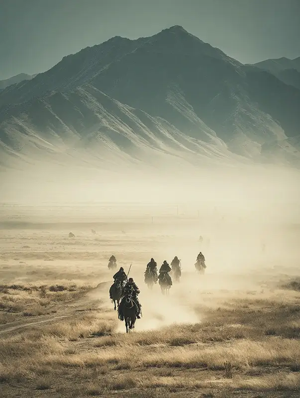 ancient Persian Empire during the time of Cyrus the Great and Darius the Great. A fast horse-mounted courier rides across vast landscapes, from deserts to mountains, carrying an important message.
