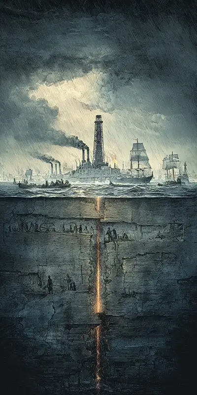 illustration of the first transatlantic telegraph cable connecting Europe and America in the 19th century