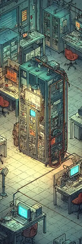 illustration showing the early age of networked computing